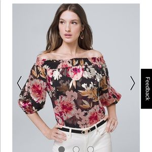 FLORAL-BURNOUT OFF-THE-SHOULDER BLOUSE